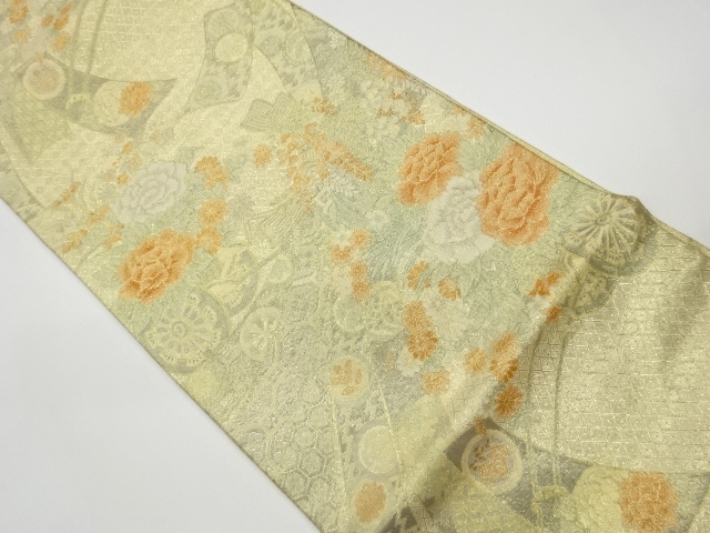 リサイクル　佐賀錦束ね熨斗に花・花車模様織出し袋帯